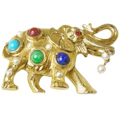 Colorful Vintage Elephant Pin, 1960s