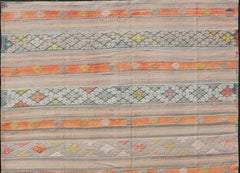 Colorful Vintage Turkish Embroidered Kilim With Stripe's and Geometric Motifs