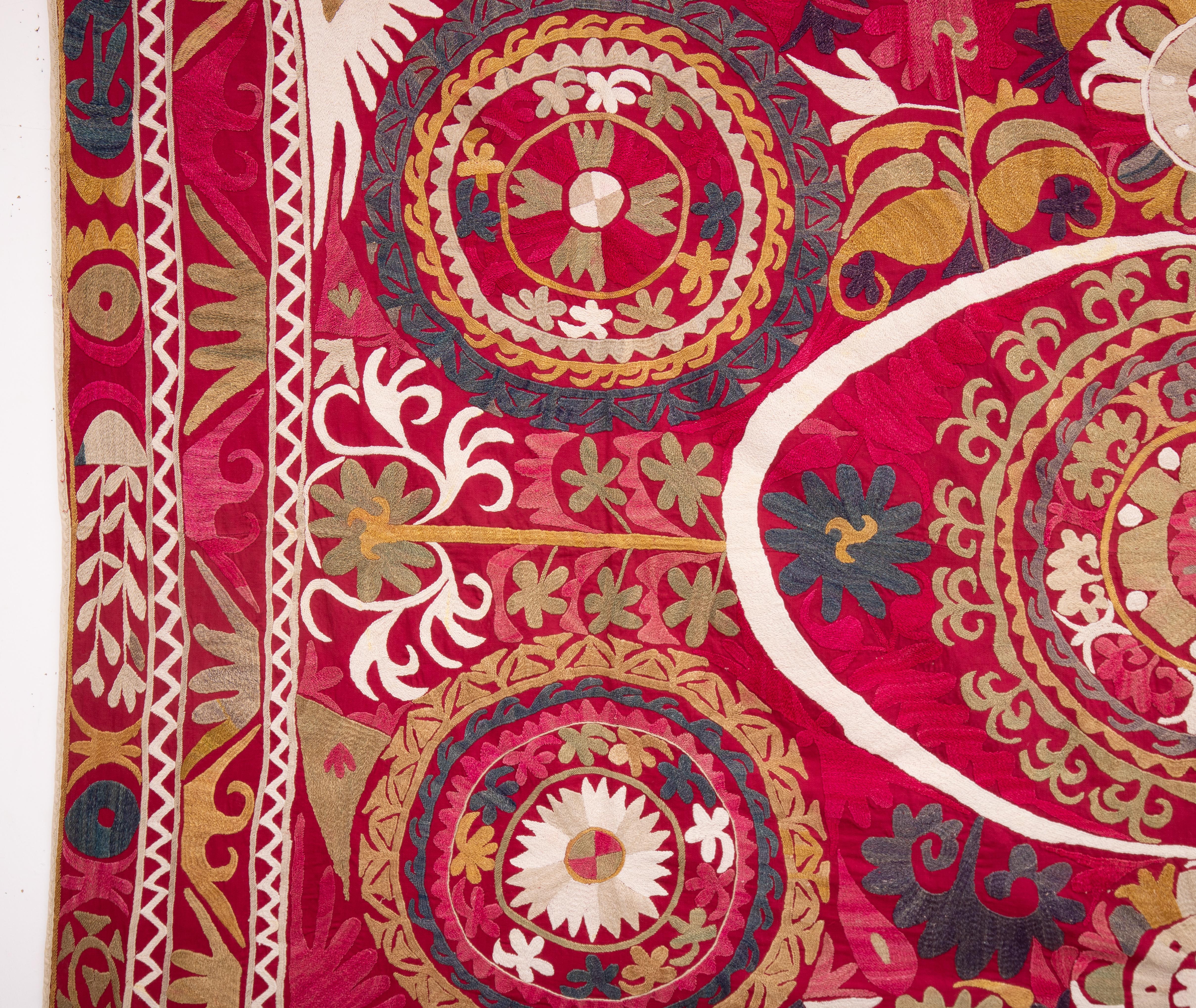 Embroidered Colorful Vintage Folk Art Suzani, Uzbekistan, 1970s For Sale