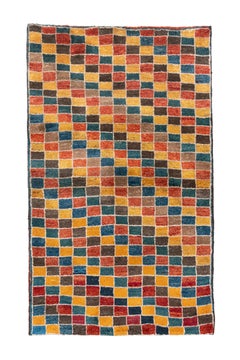 Colorful Vintage Gabbeh Rug with Mosaic Grid Design