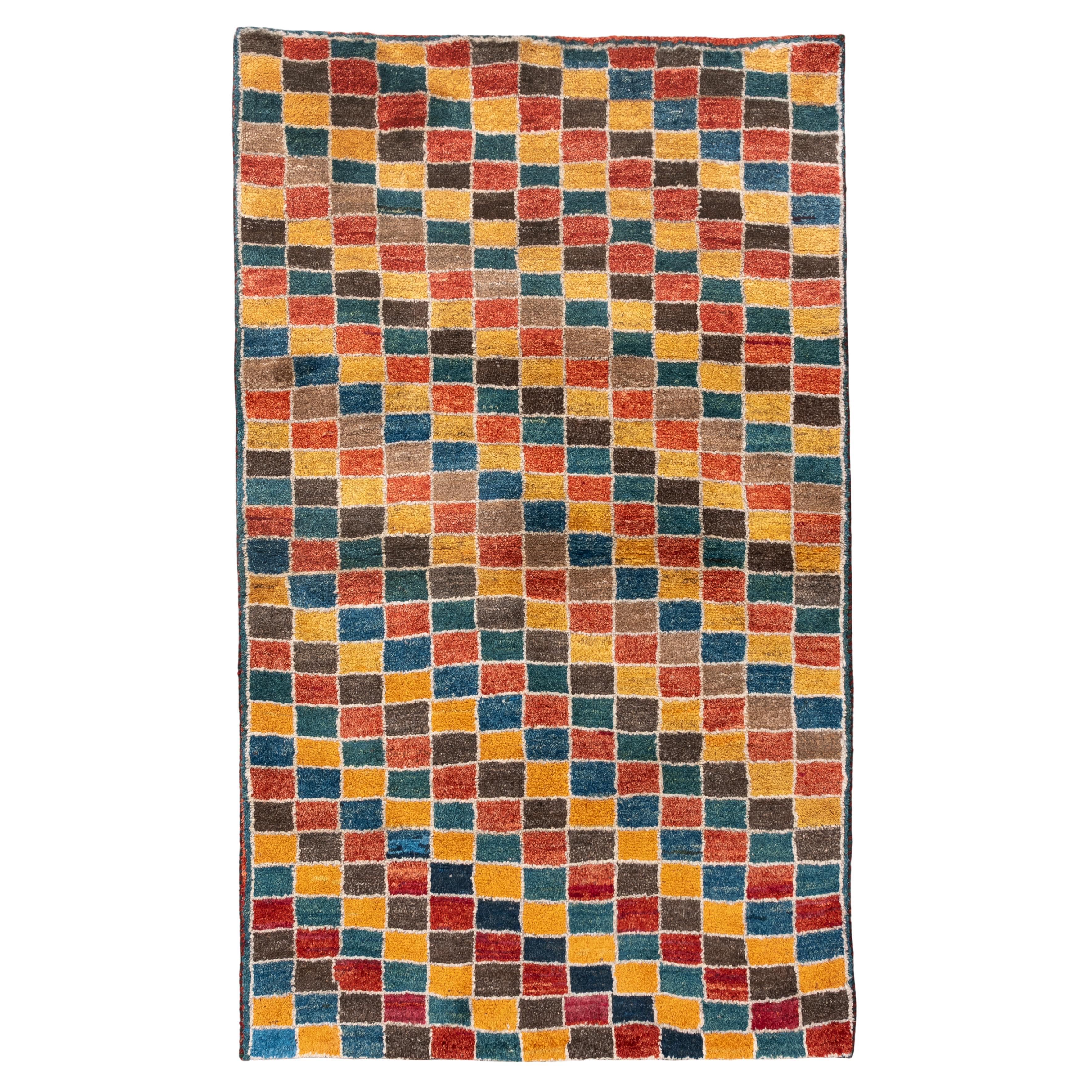 Colorful Vintage Gabbeh Rug with Mosaic Grid Design