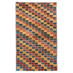 Colorful Vintage Gabbeh Rug with Mosaic Grid Design