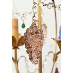Colorful Vintage Italian Chandelier with Hanging Crystal Fruits