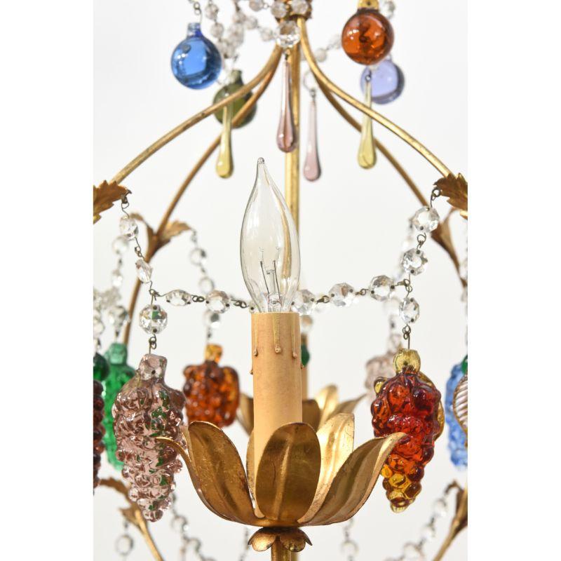 Colorful Vintage Italian Chandelier with Hanging Crystal Fruits In Excellent Condition For Sale In Canton, MA