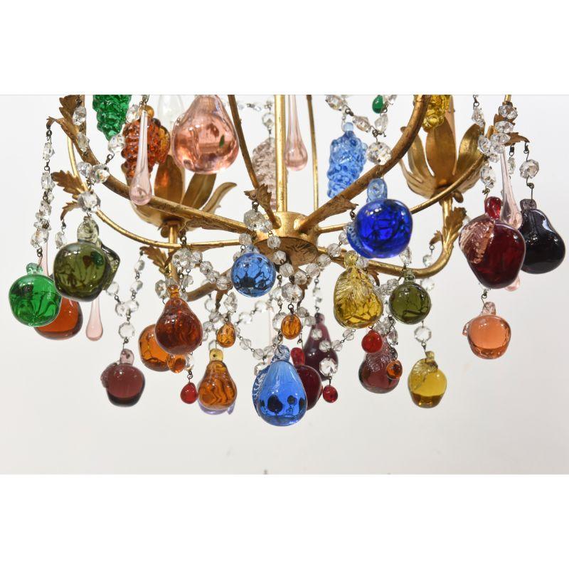 20th Century Colorful Vintage Italian Chandelier with Hanging Crystal Fruits For Sale