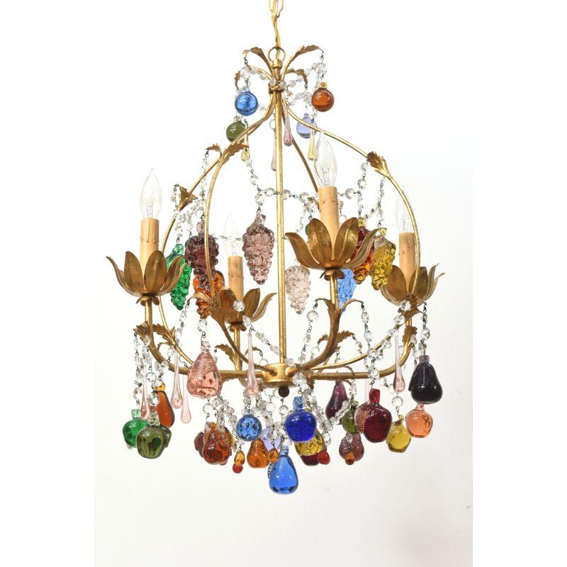Colorful Vintage Italian Chandelier with Hanging Crystal Fruits For Sale 2