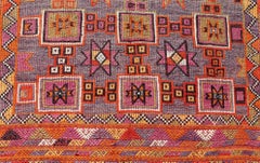 Colorful Vintage Kilim Embroidered Jajeem with Square and Star Design In Purple
