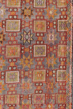 Colorful Vintage Kilim Embroidered Jajeem with Star Design in Green, Blue & Red