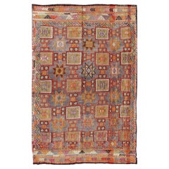 Bunt bestickter Vintage-Kelim-Jajeem mit Stern-Design in Grün, Blau und Rot