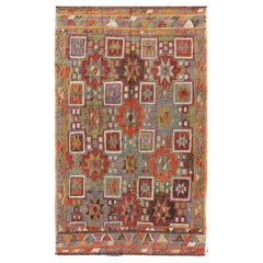 Colorful Vintage Kilim Embroidered Kilim with Star Design