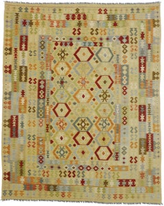 Colorful Vintage Kilim Rug with Tribal Style, Afghani Shirvan Flat-Weave Kilim