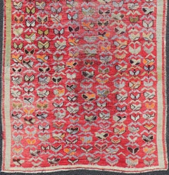 Tappeto Vintage Konya in rosso, verde acido e arancione 4' X 8'10"