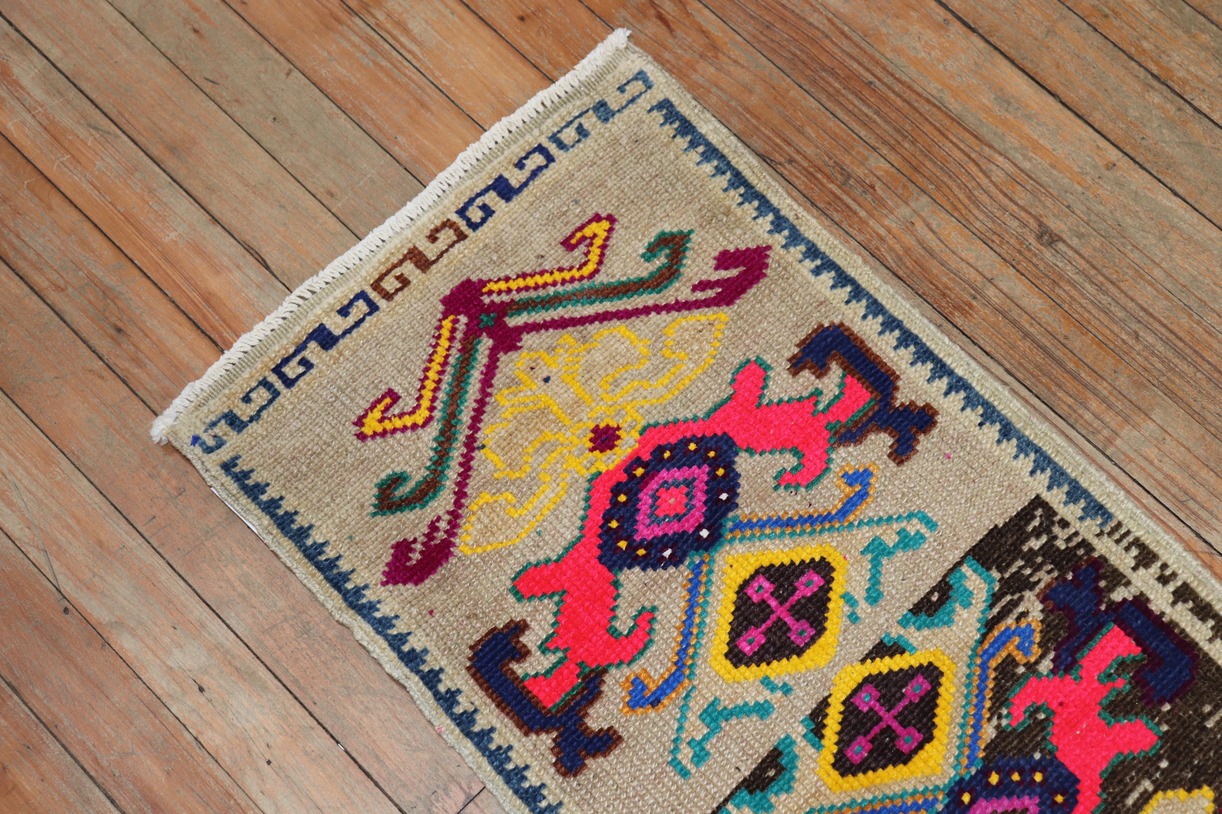 Futurist Colorful Vintage Mini Turkish Rug For Sale