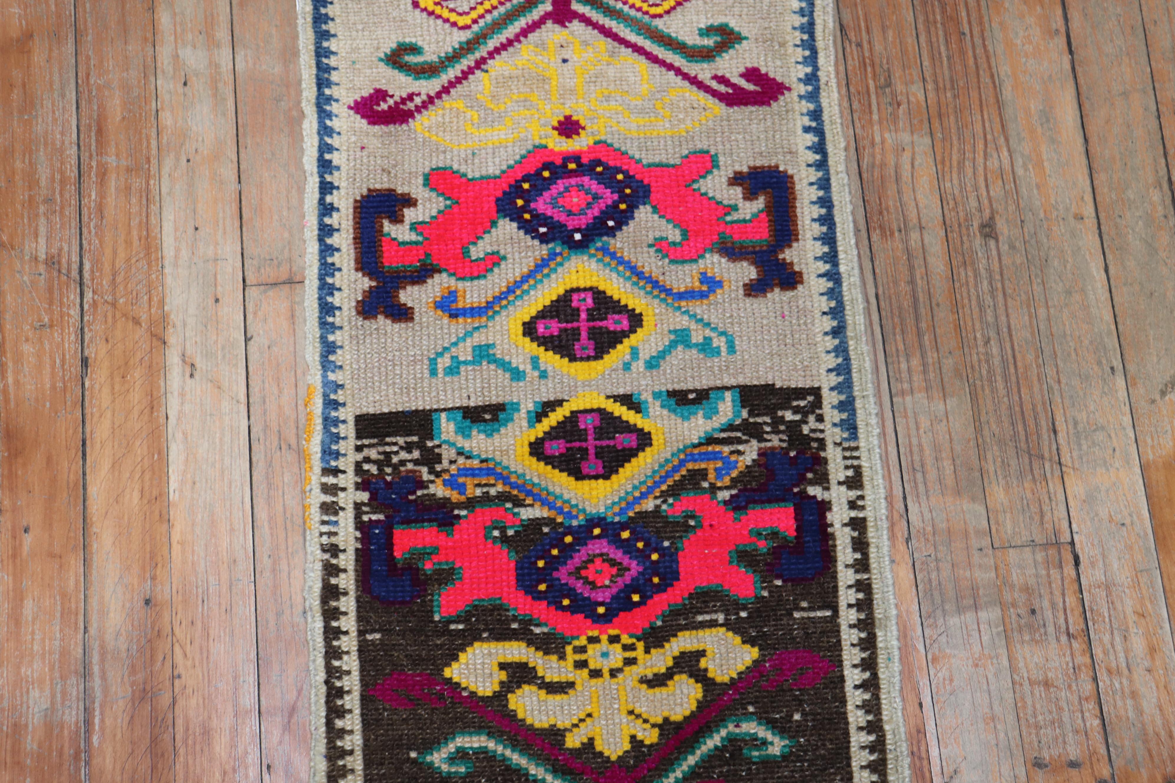 Hand-Knotted Colorful Vintage Mini Turkish Rug For Sale