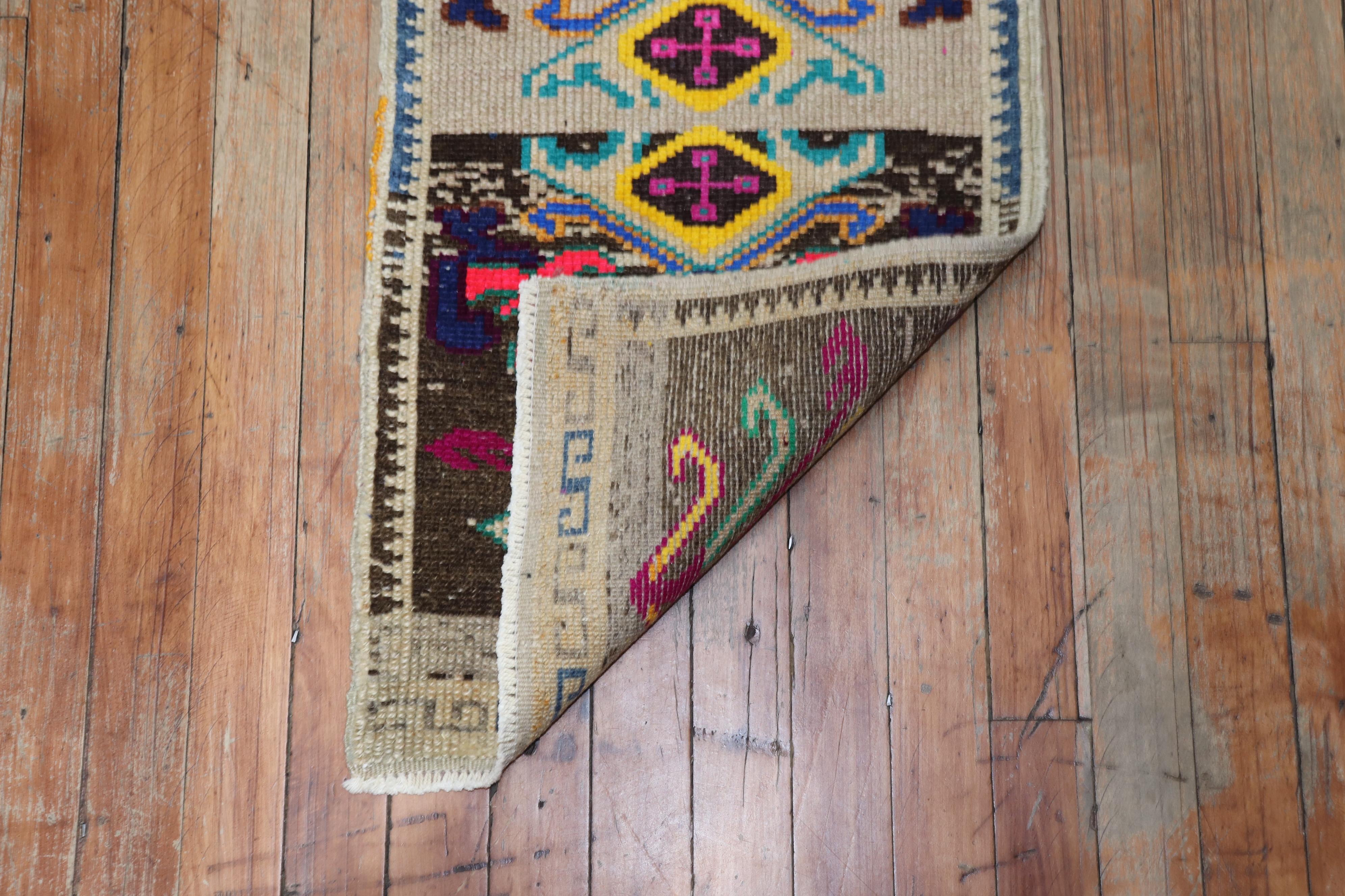 Colorful Vintage Mini Turkish Rug In Good Condition For Sale In New York, NY