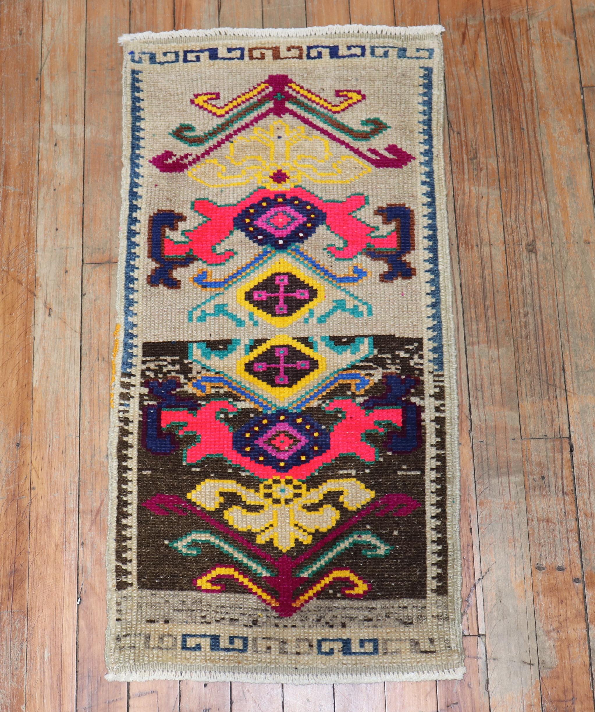 20th Century Colorful Vintage Mini Turkish Rug For Sale