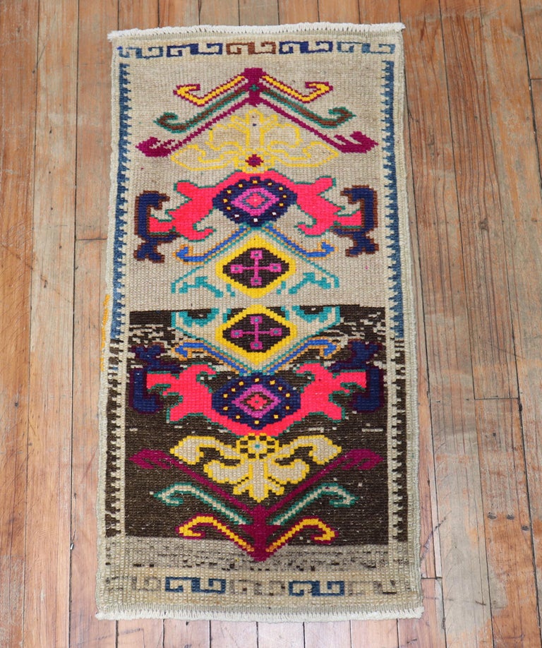 Colorful Vintage Mini Turkish Rug For Sale at 1stDibs