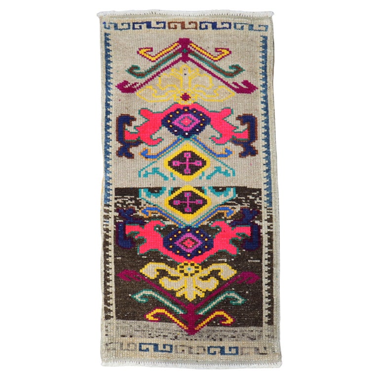 Colorful Vintage Mini Turkish Rug For Sale at 1stDibs