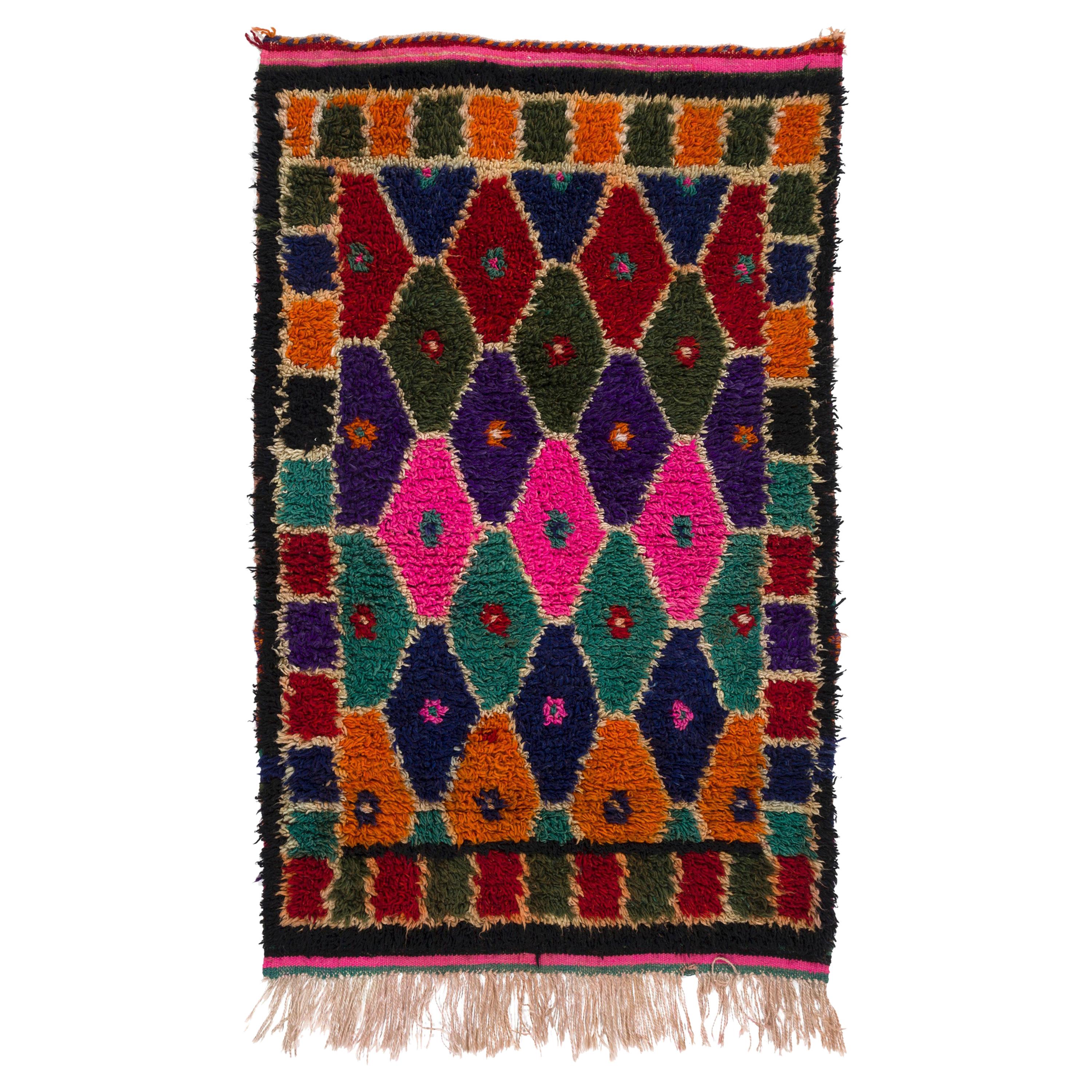 3.3x5.3 Ft Funky One of a Kind Vintage Tulu Rug. 100% Wool. Soft, Cozy, Comfy 