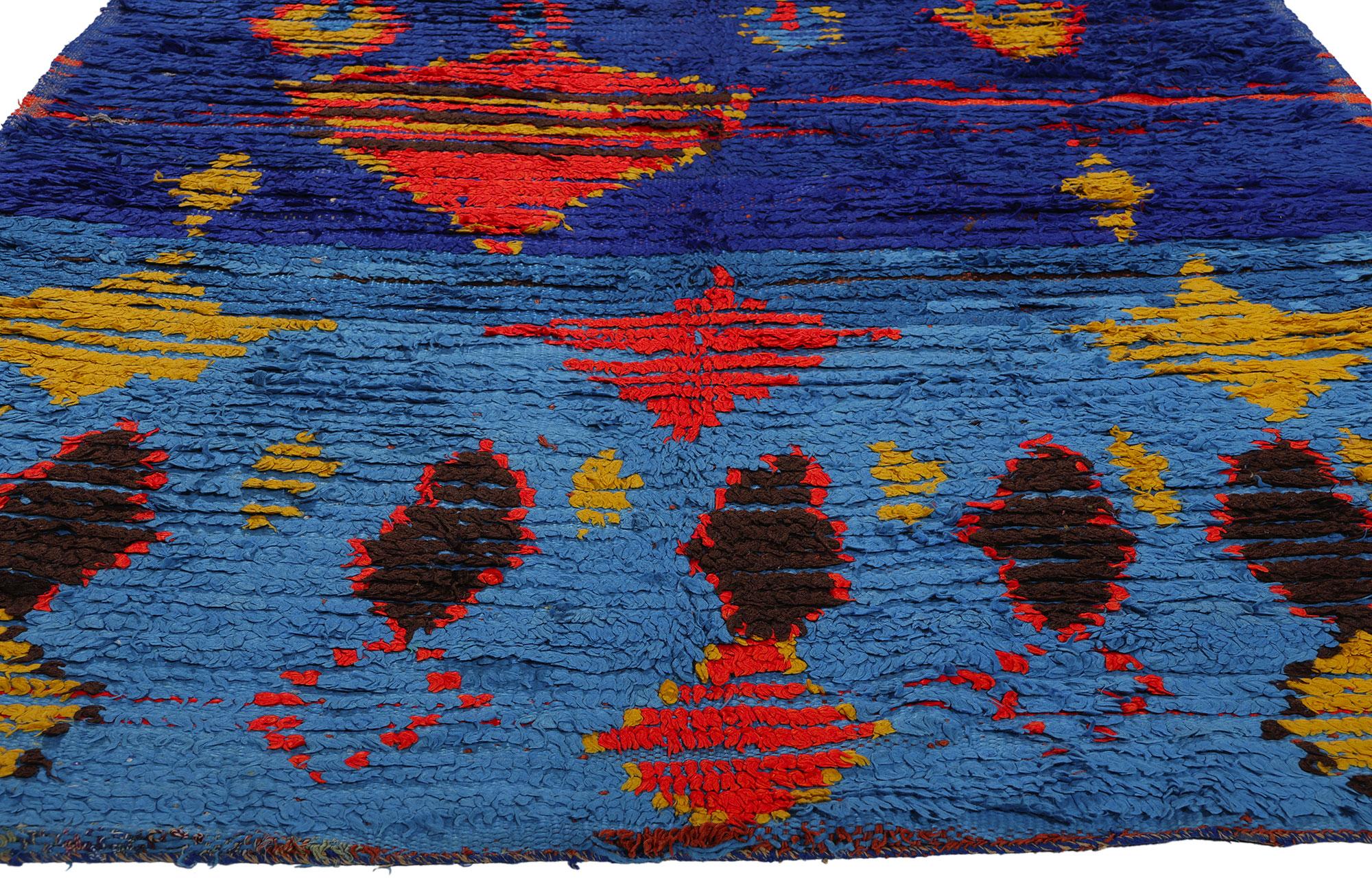 Colorful Vintage Moroccan Azilal Rug, Maximalist Boho Meets Tribal Enchantment In Good Condition For Sale In Dallas, TX