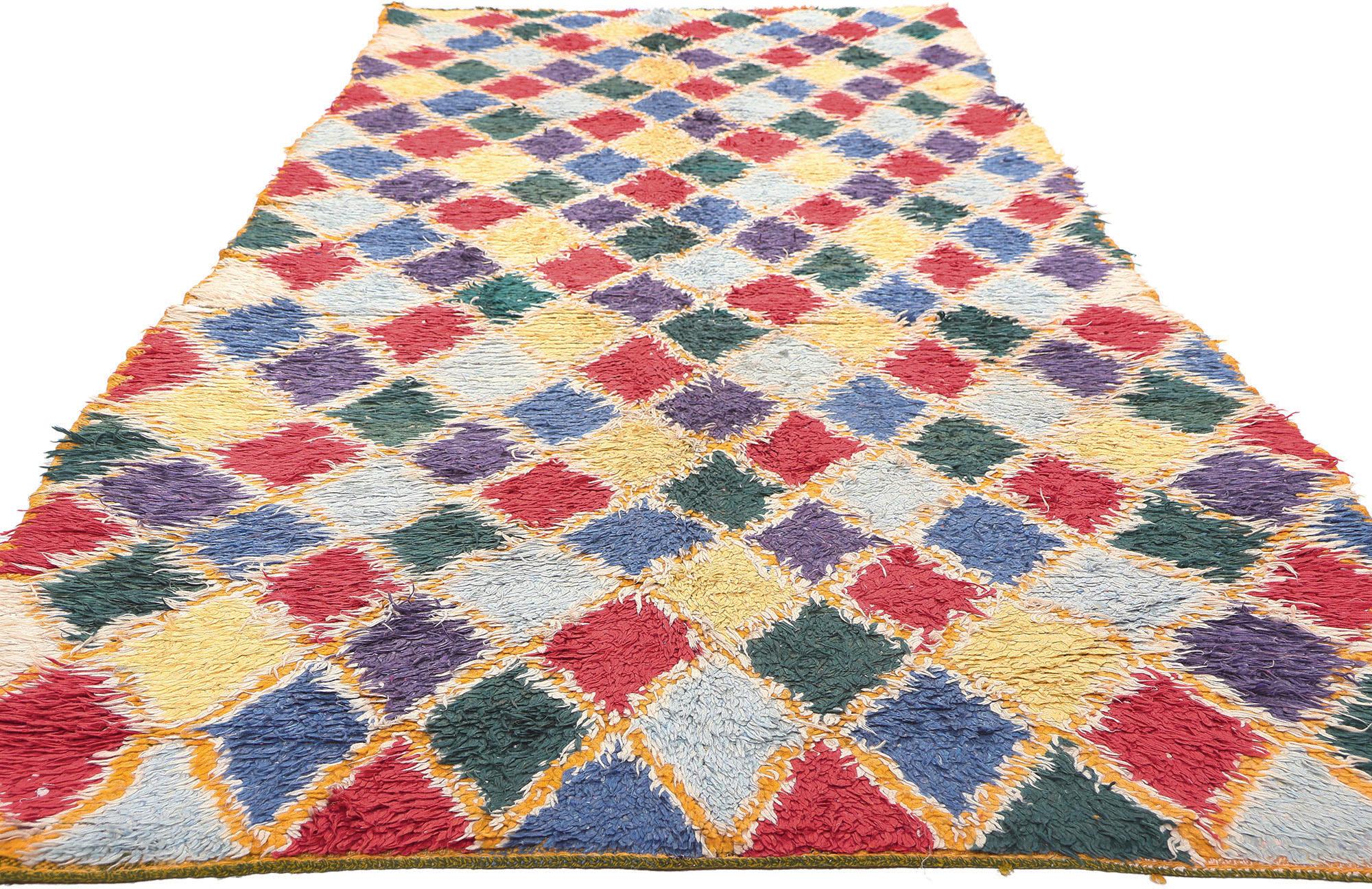 Hand-Knotted Colorful Vintage Moroccan Azilal Rug, Tribal Enchantment Meets Maximalist Style For Sale
