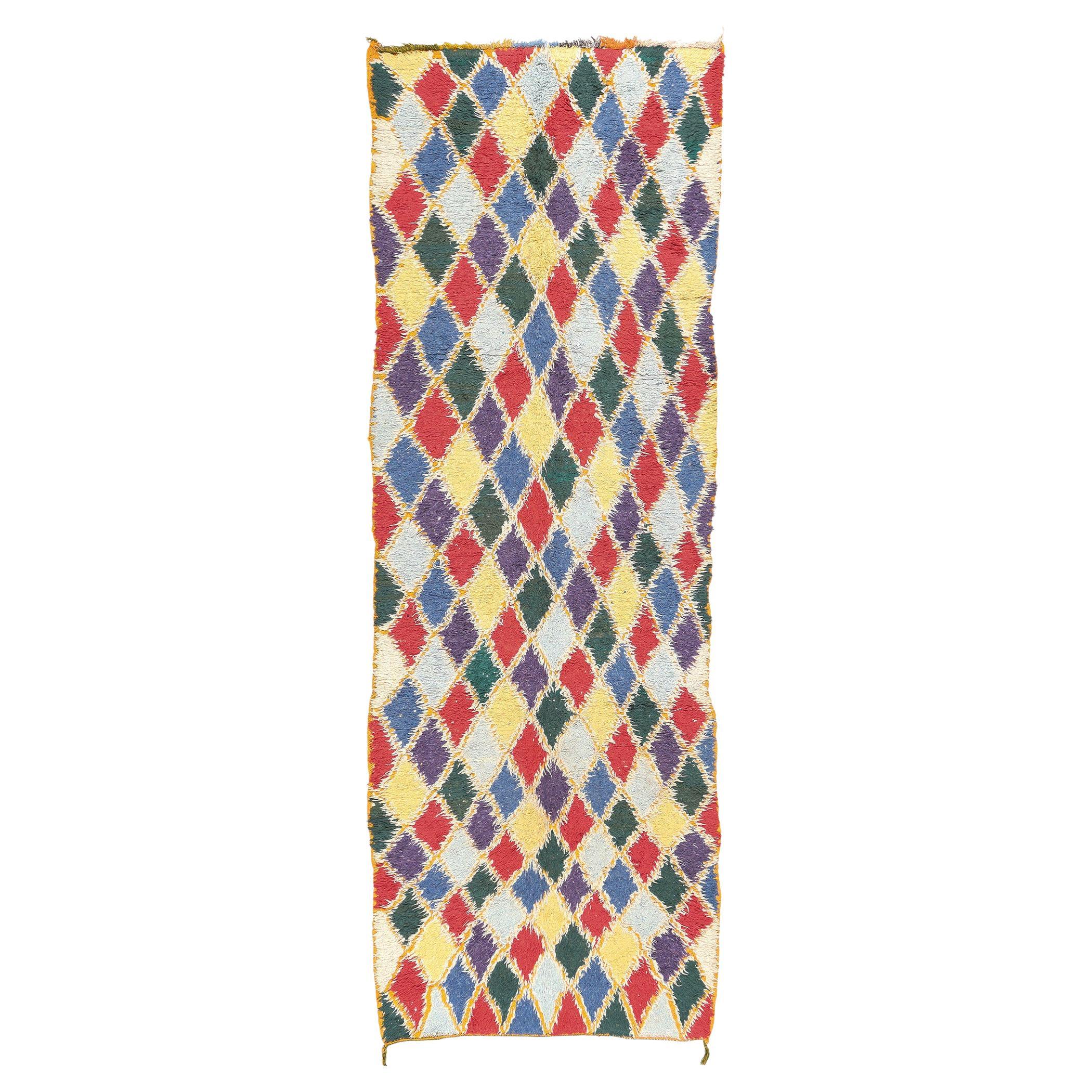 Marokkanischer farbenfroher Azilal-Teppich im Vintage-Stil, Stammeskunst-Enchantment trifft Maximalistischen Stil