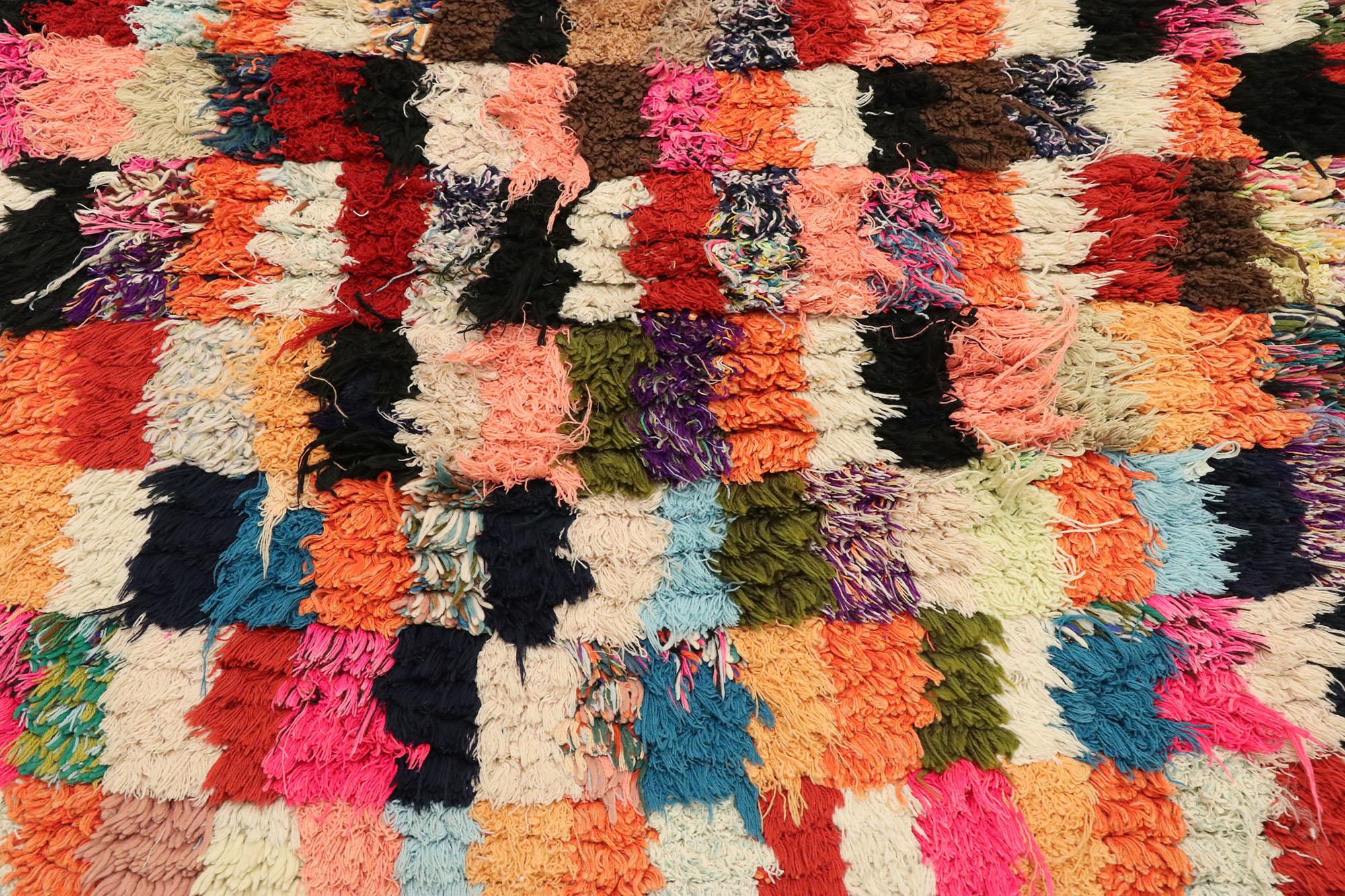 Hand-Knotted Colorful Vintage Moroccan Boucherouite Accent Rug, Shaggy Moroccan Rug
