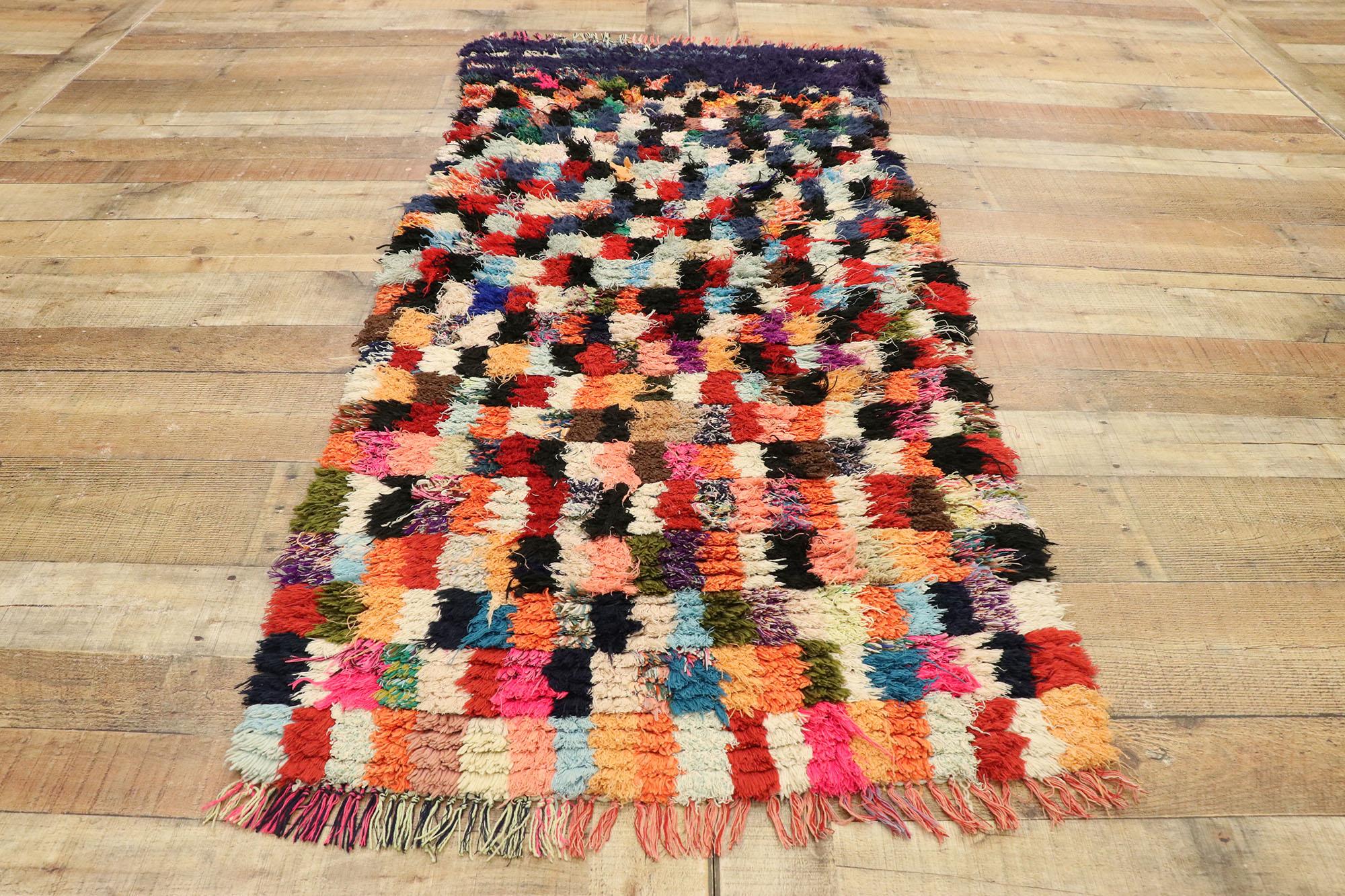 Wool Colorful Vintage Moroccan Boucherouite Accent Rug, Shaggy Moroccan Rug