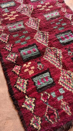 Colorful Vintage Moroccan Boujaad Berry Red Runner Rug