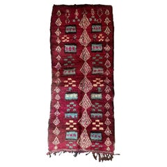 Colorful Vintage Moroccan Boujaad Berry Red Runner Rug