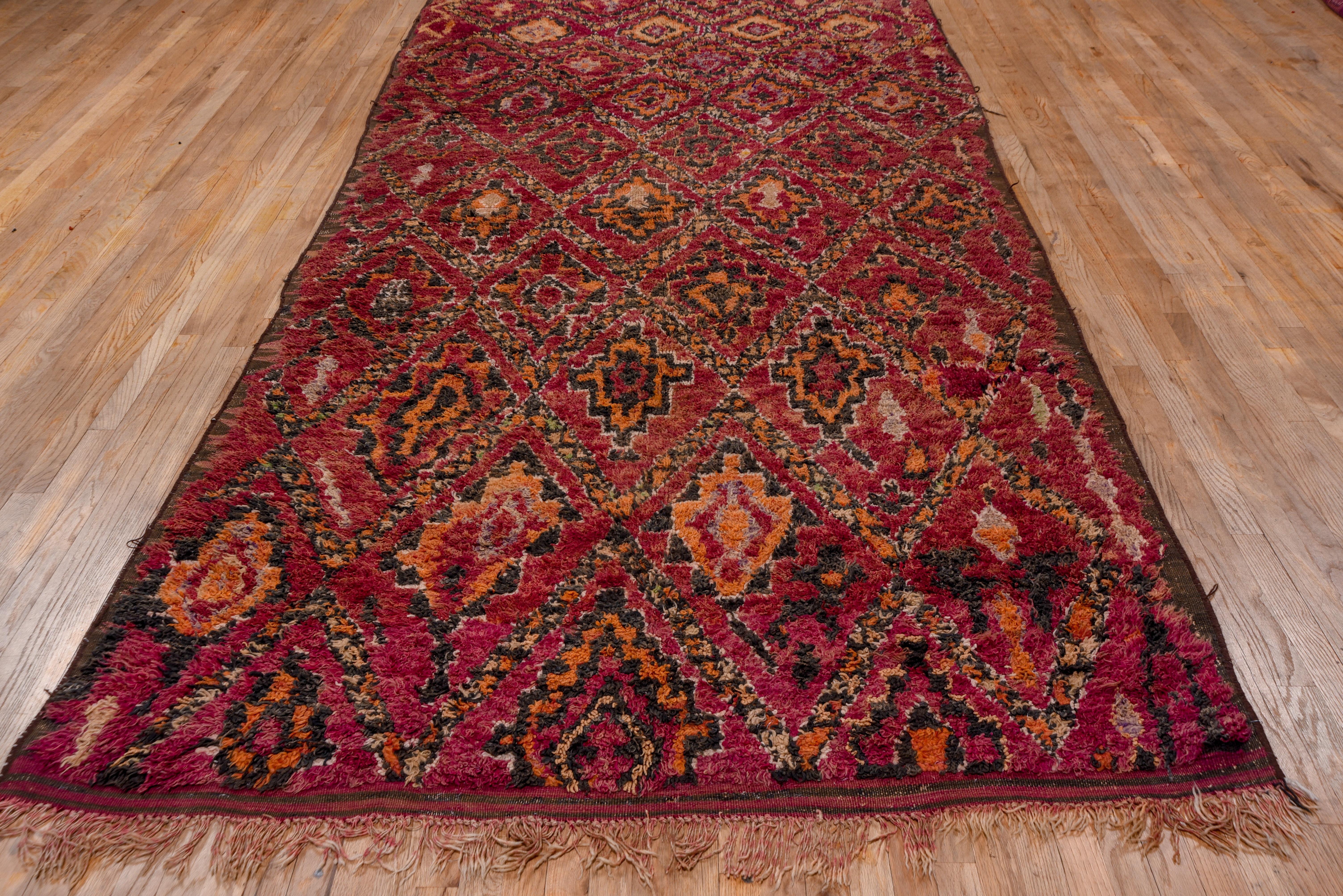 Hand-Knotted Colorful Vintage Moroccan Gallery Carpet, Tribal Pattern, Boho Chic For Sale