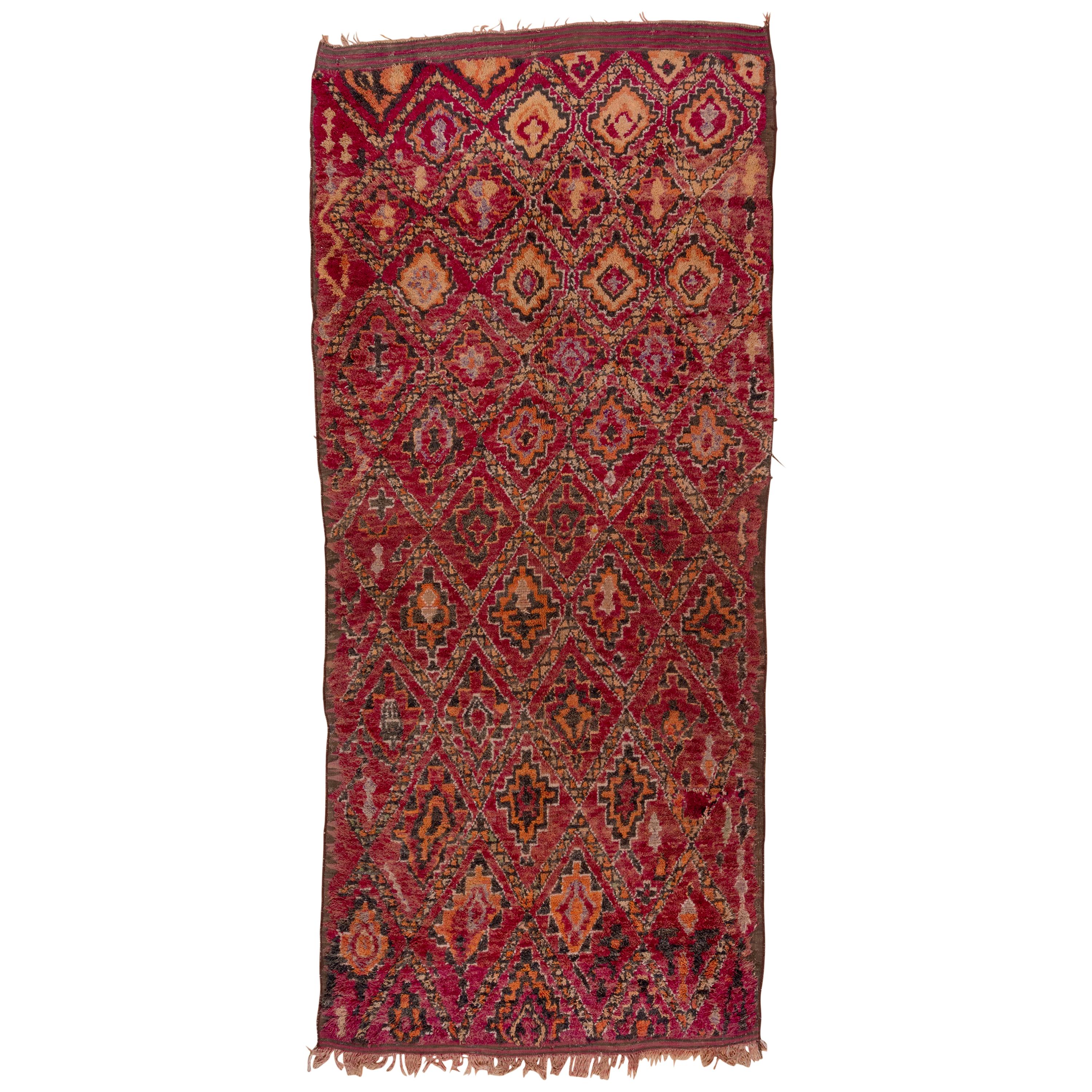 Colorful Vintage Moroccan Gallery Carpet, Tribal Pattern, Boho Chic For Sale