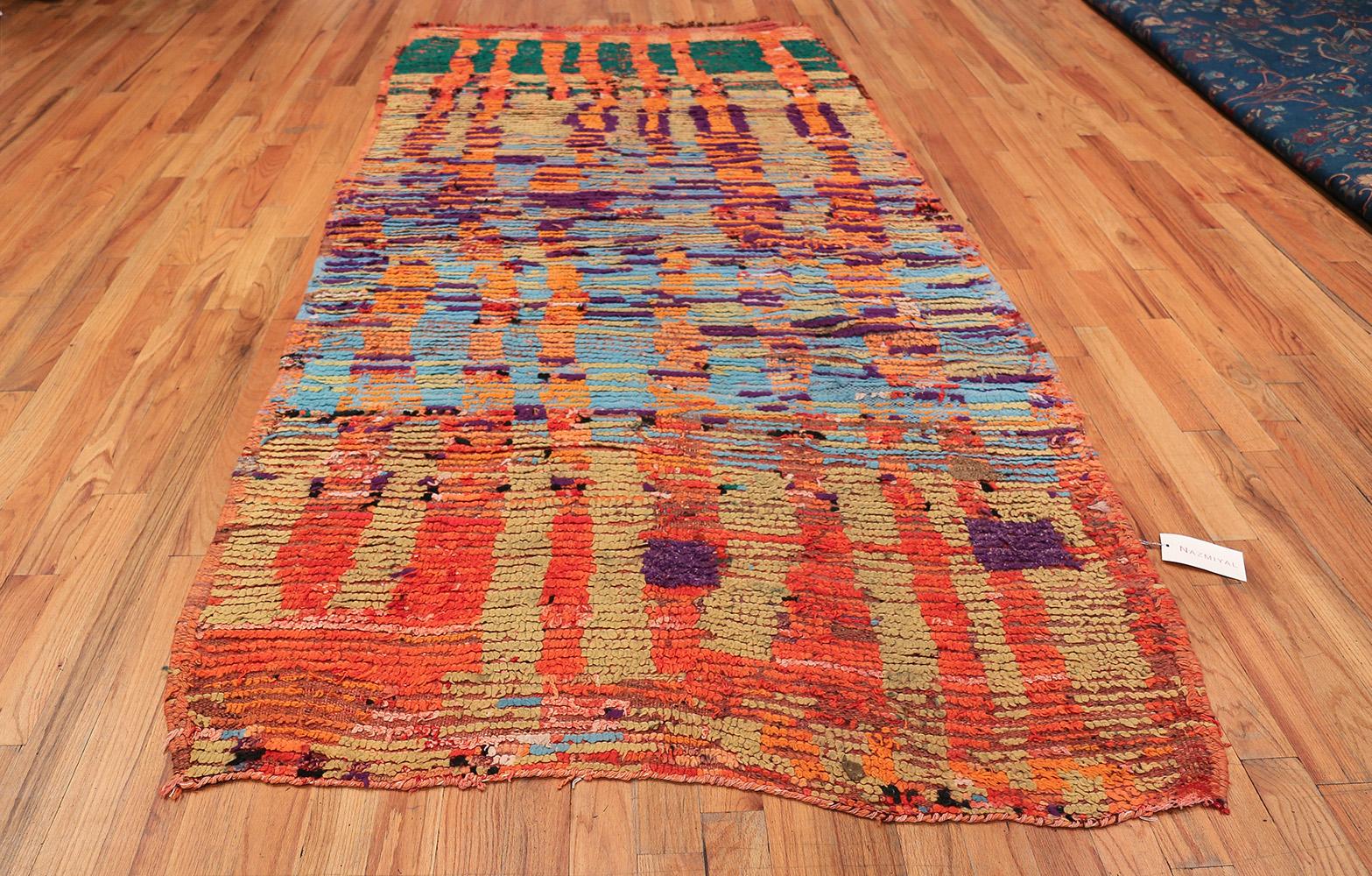 Vintage Moroccan rug, Origin: Morocco, circa mid-20th century. Size: 5 ft 2 in x 10 ft (1.57 m x 3.05 m)

This vibrant, playful Moroccan carpet from the mid-twentieth century is the perfect addition to a colorful and contemporary Boho chic design.