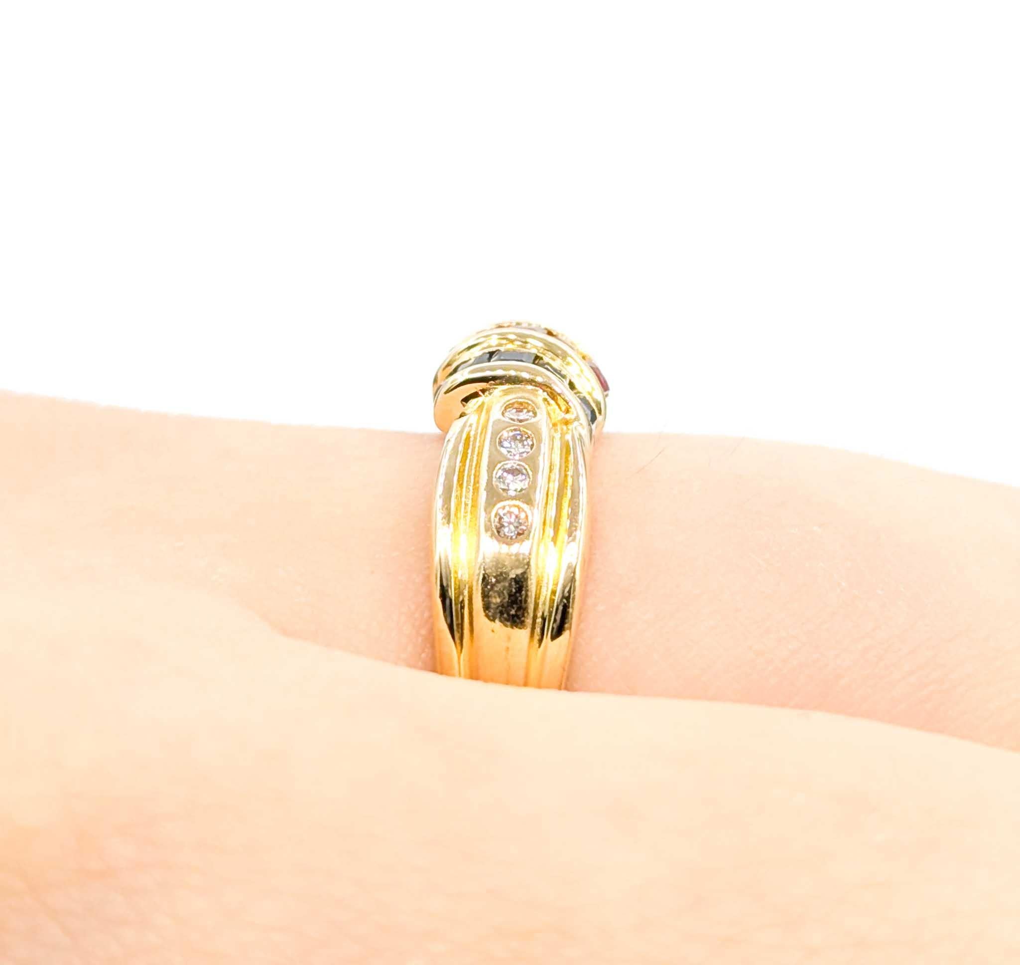 Bunte Vintage Multi-Edelsteine & Diamant-Ring in 18k Gelbgold (Rundschliff) im Angebot