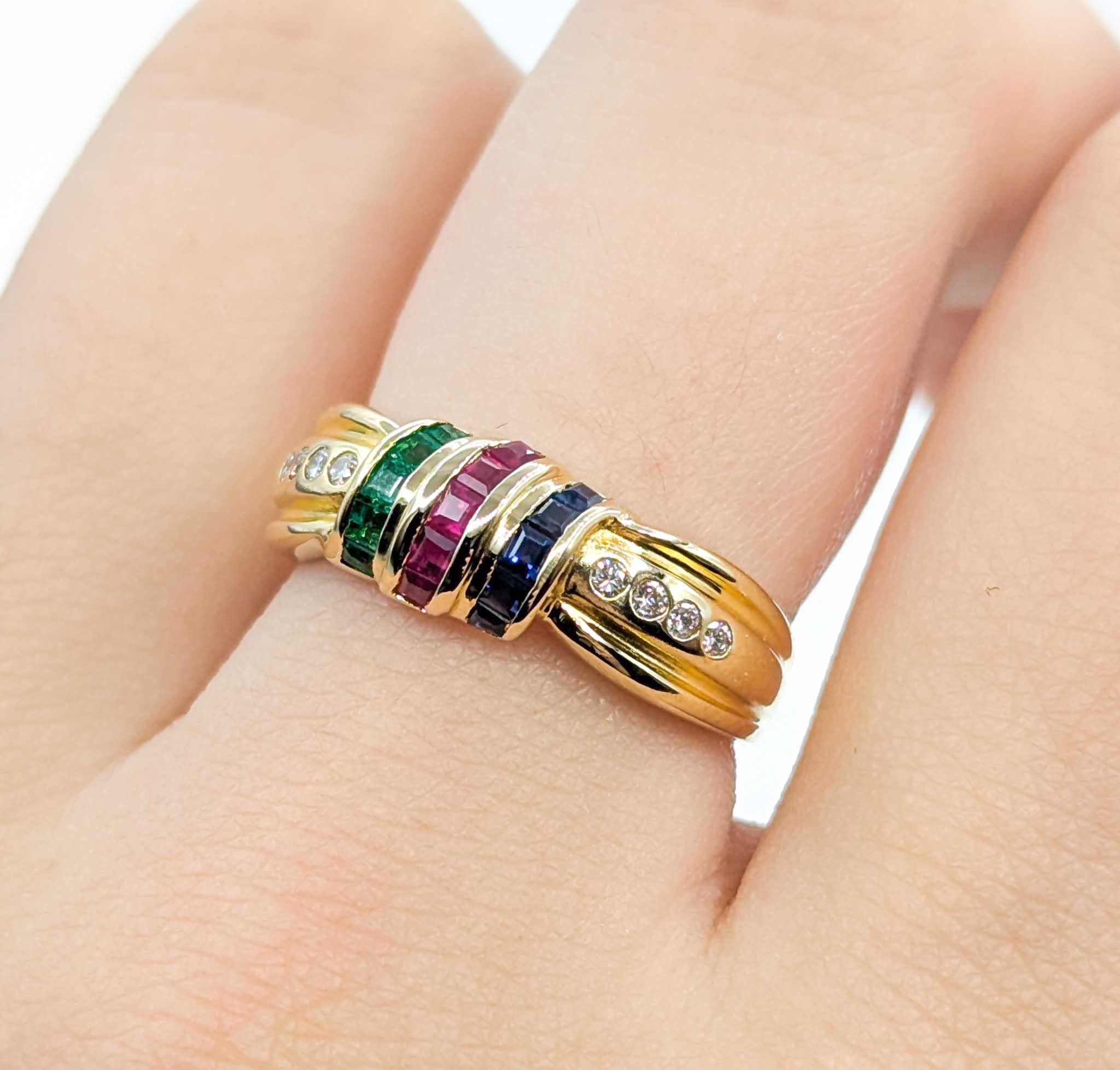 Bunte Vintage Multi-Edelsteine & Diamant-Ring in 18k Gelbgold im Zustand „Hervorragend“ im Angebot in Bloomington, MN