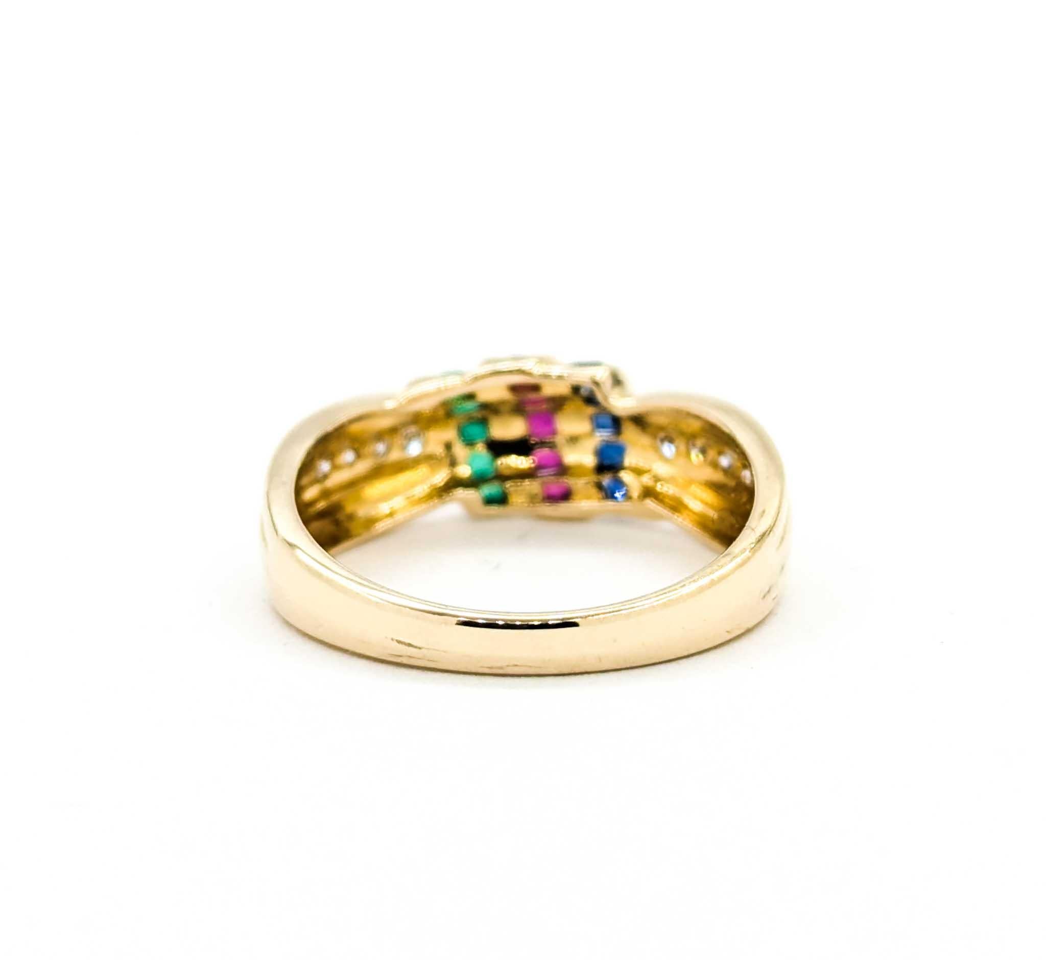Bunte Vintage Multi-Edelsteine & Diamant-Ring in 18k Gelbgold im Angebot 1