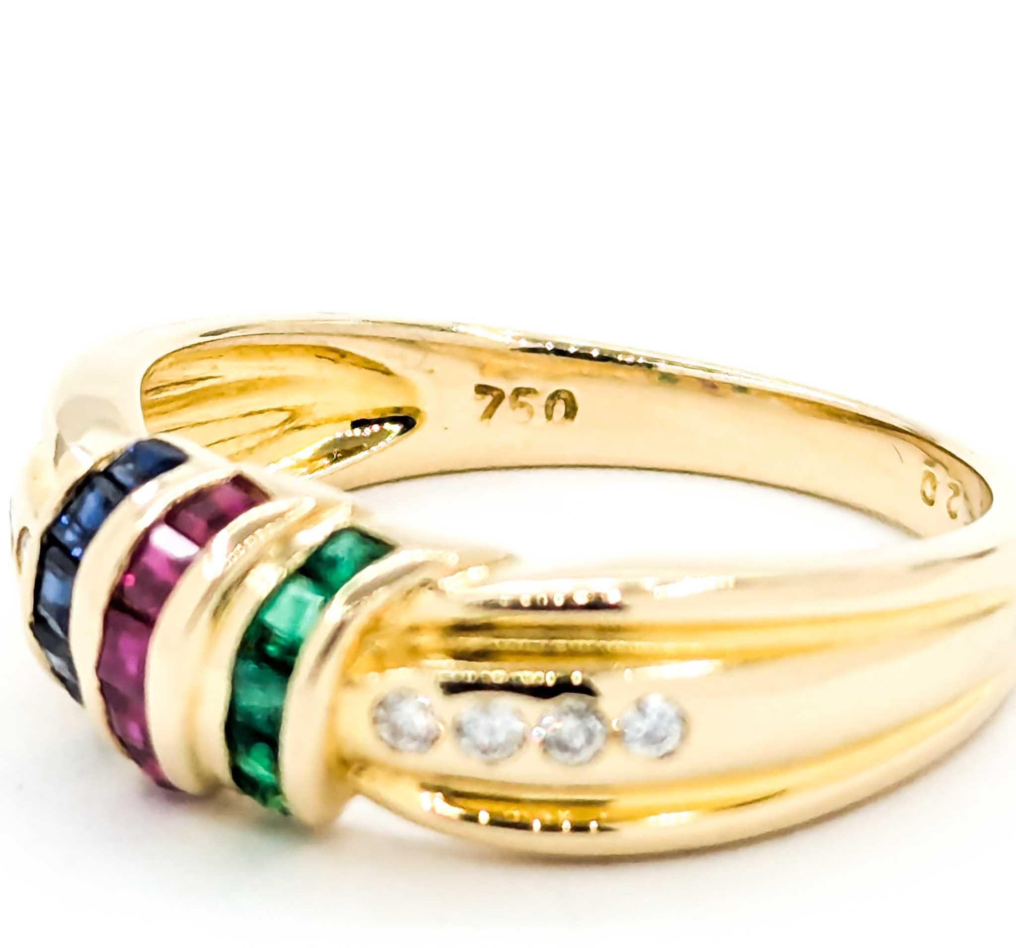 Bunte Vintage Multi-Edelsteine & Diamant-Ring in 18k Gelbgold im Angebot 2
