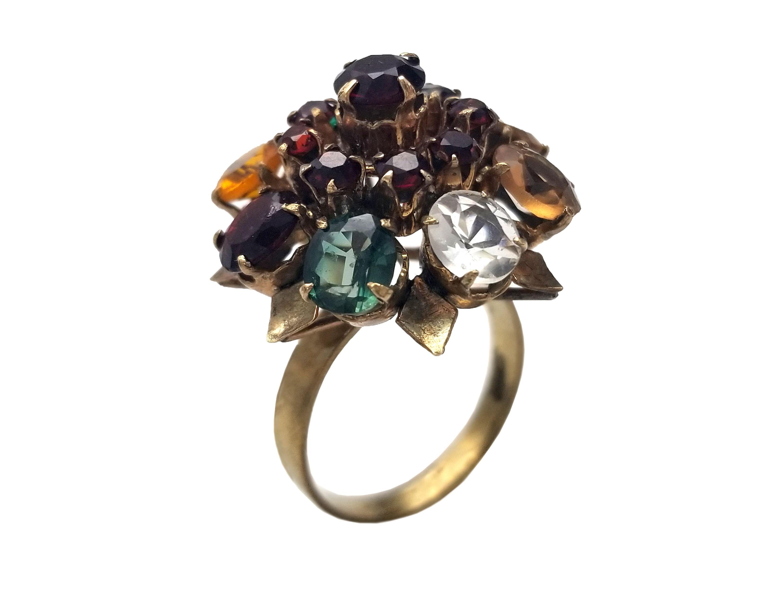 COLORFUL MULTI GEMSTONE PRINCESS RING. This fabulous mid-century 