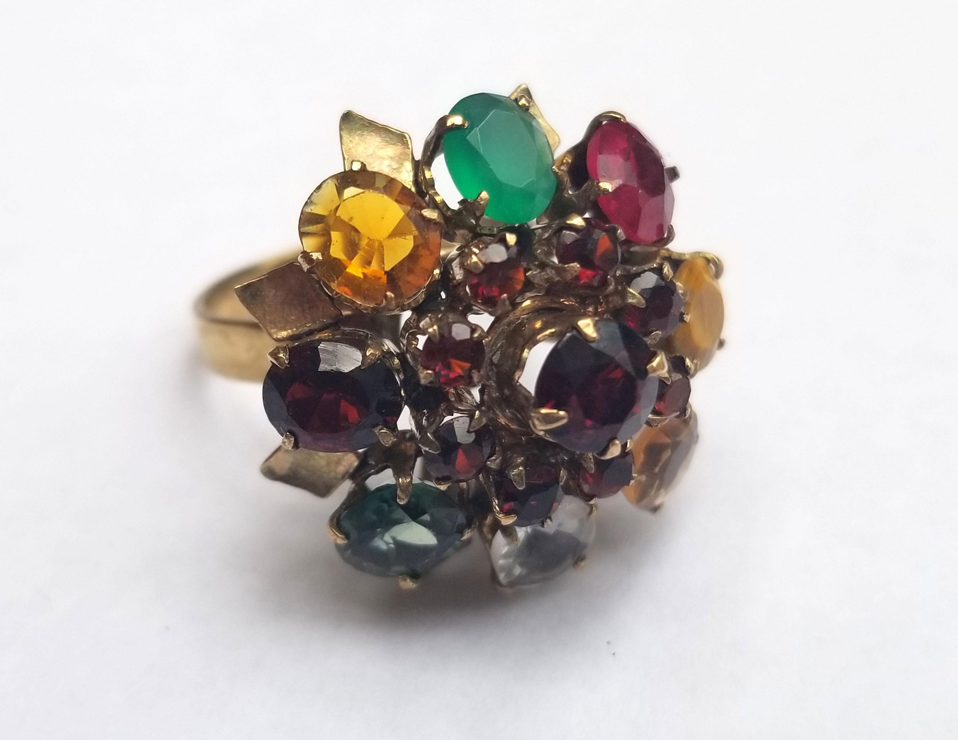Retro Estate Gemstone Ring Vintage Princess Ruby Garnet Citrine Tiger Eye Quartz Ring