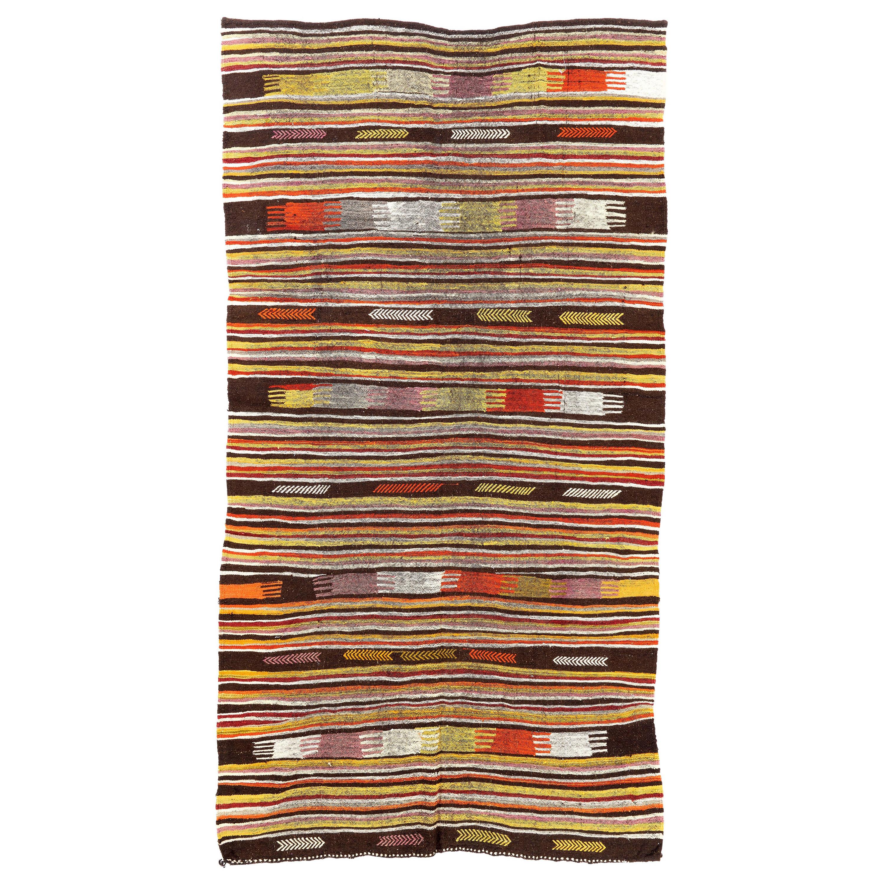 5.3x10 Ft Colorful Nomadic Vintage Hand-Woven Anatolian Kilim Rug, 100% Wool