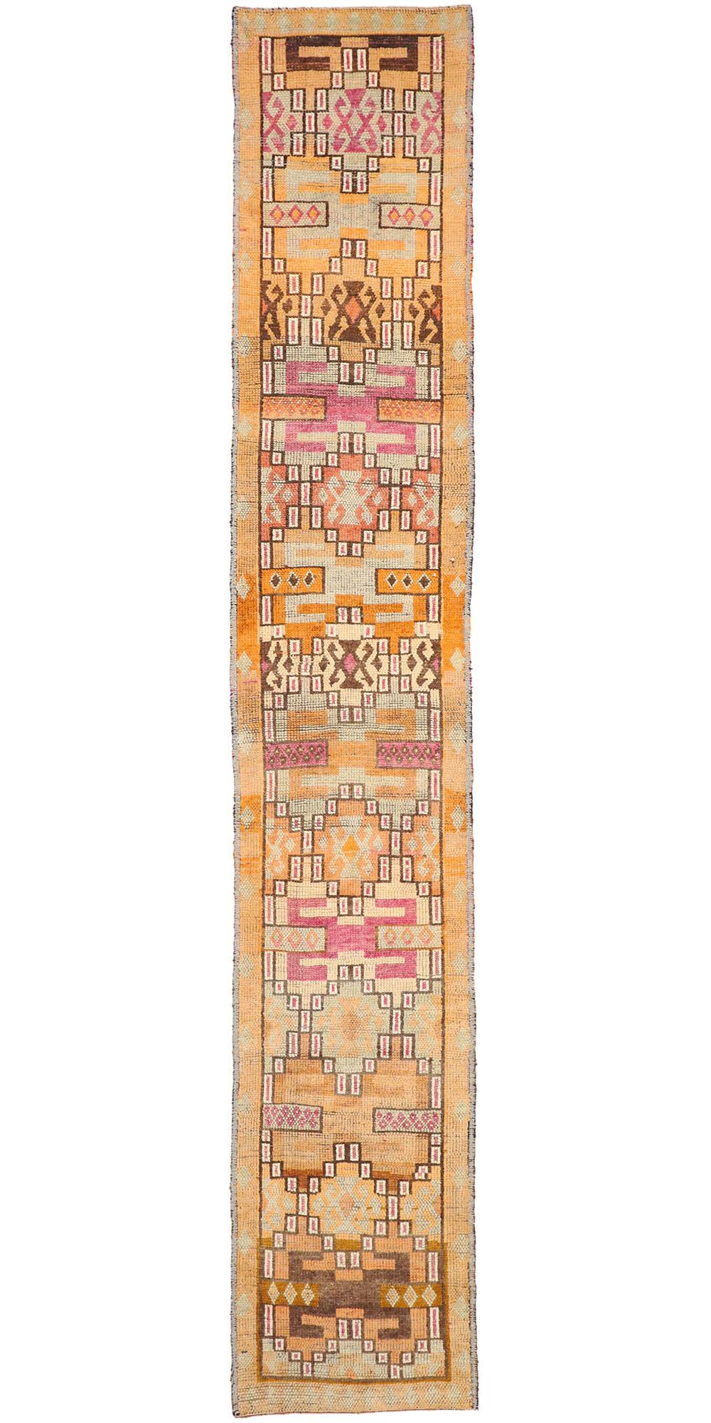 Colorful Vintage Orangefarbener türkischer Oushak-Teppich-Teppich-Läufer mit Stammesmotiven im Angebot 2