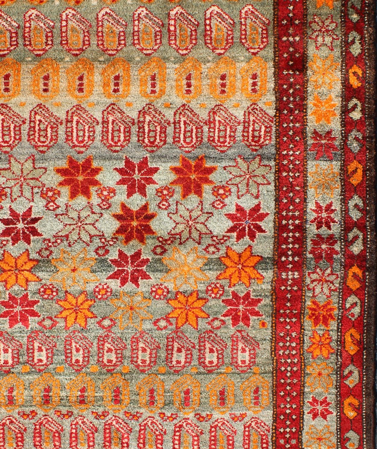 Tribal Colorful Vintage Persian Hamedan Rug with All-Over Motif Design For Sale