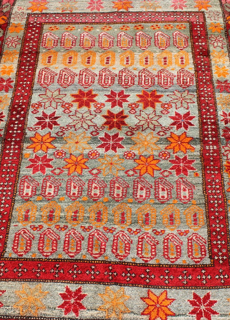 Colorful Vintage Persian Hamedan Rug with All-Over Motif Design In Excellent Condition For Sale In Atlanta, GA