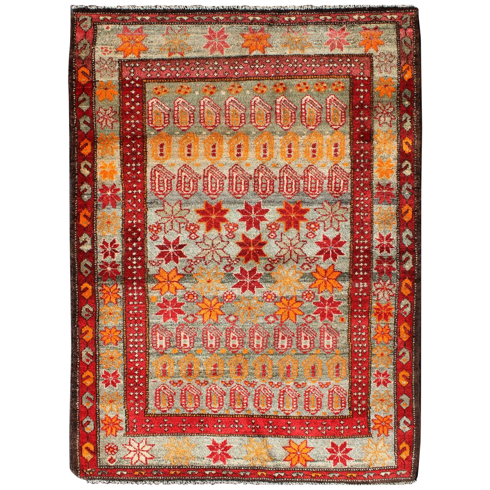 Colorful Vintage Persian Hamedan Rug with All-Over Motif Design