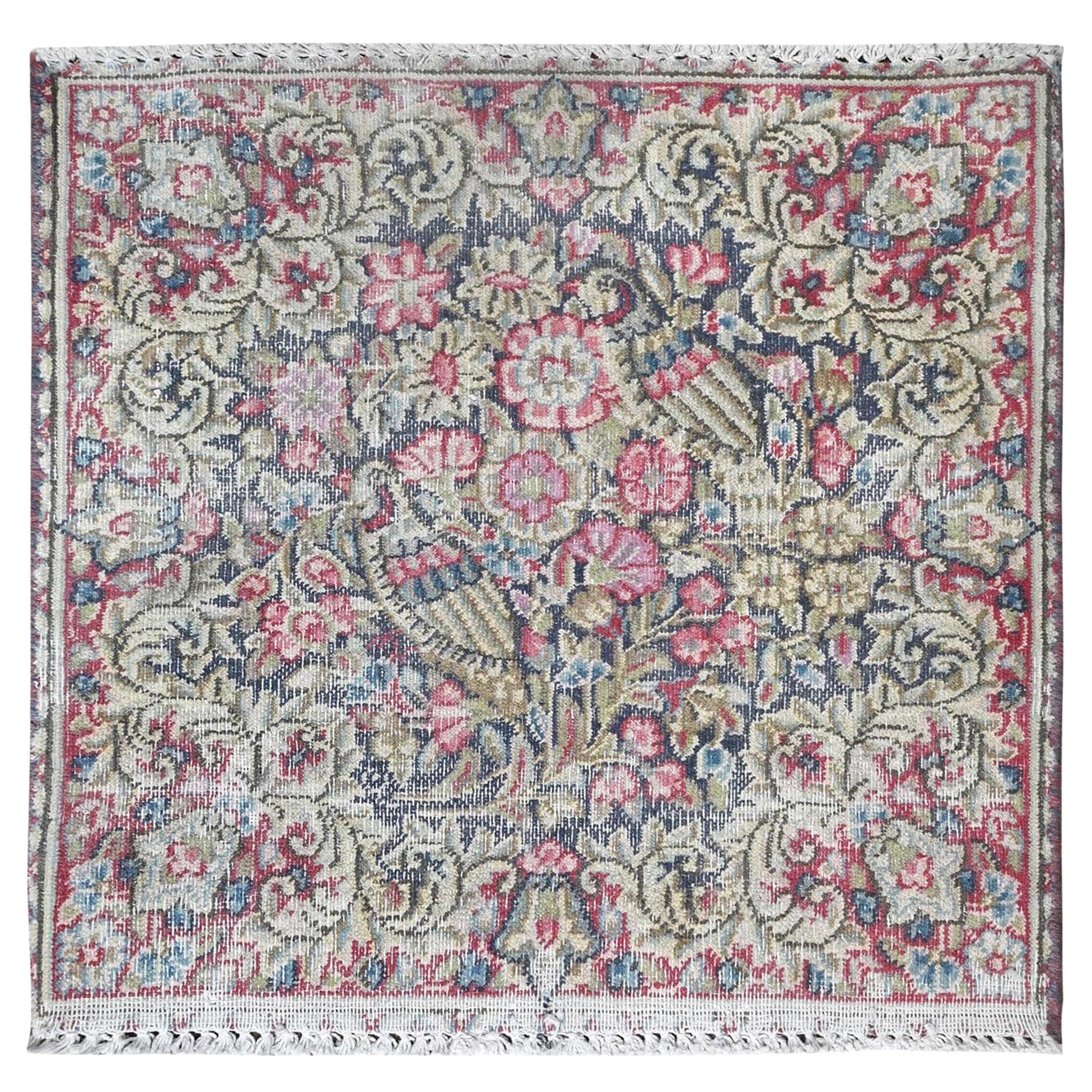 Colorful Vintage Persian Kerman Distressed Worn Wool Hand Knotted Rug For Sale