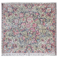 Colorful Used Persian Kerman Distressed Worn Wool Hand Knotted Rug