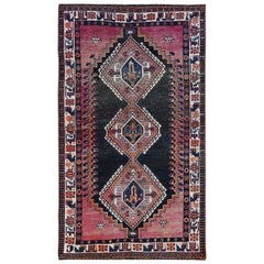 Colorful Vintage Persian Qashqai Clean Cropped Thin Hand Knotted Rug