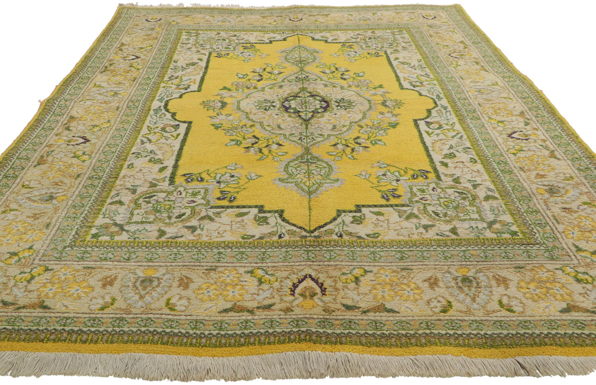 Hand-Knotted Colorful Vintage Persian Tabriz Rug with Vibrant Earth-Tone Colors For Sale