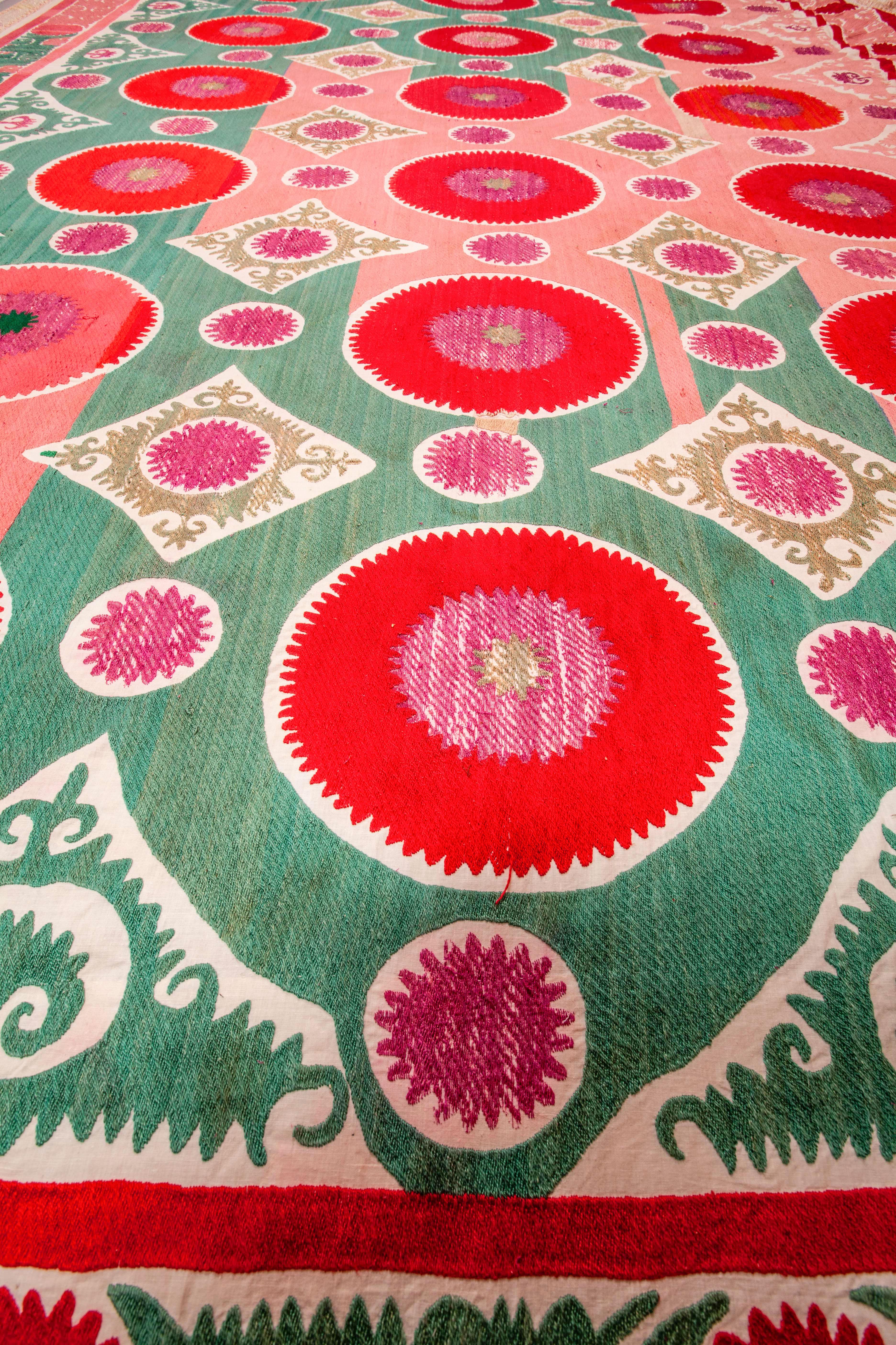 Cotton Colorful Vintage Samarkand Suzani Mid-20th Century