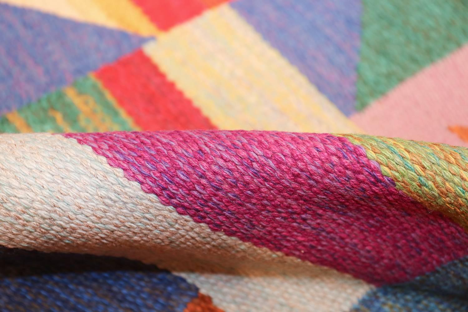 Colorful Vintage Scandinavian Kilim Rug by Agda Osterberg. Size: 5' 5